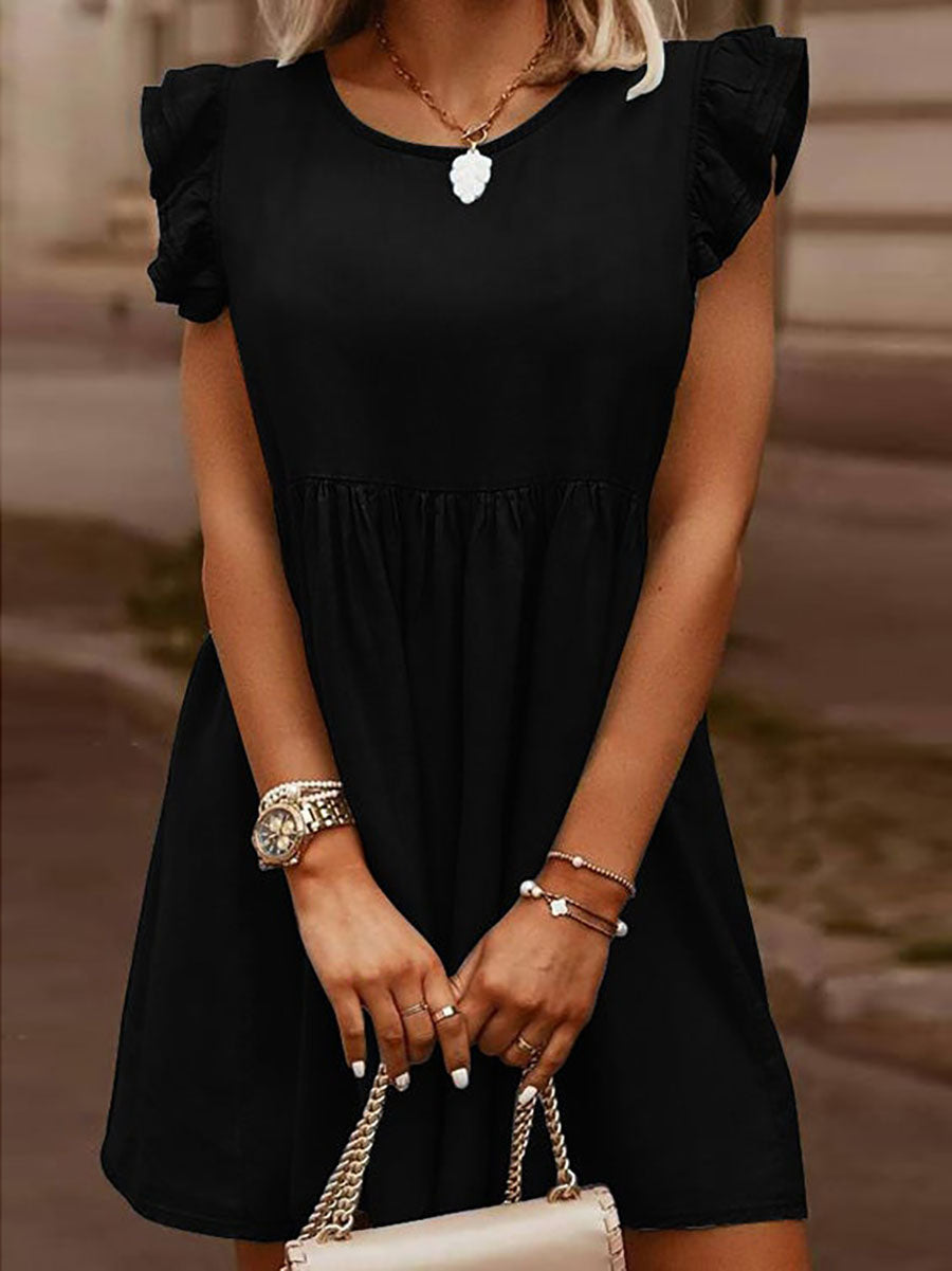 Lunimesd Casual Denim Ruffle O Neck Dress