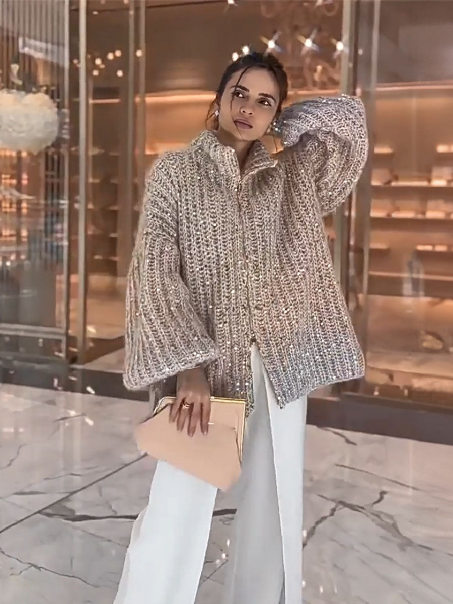 Gleam Luxe Relaxed Zip Cardigan