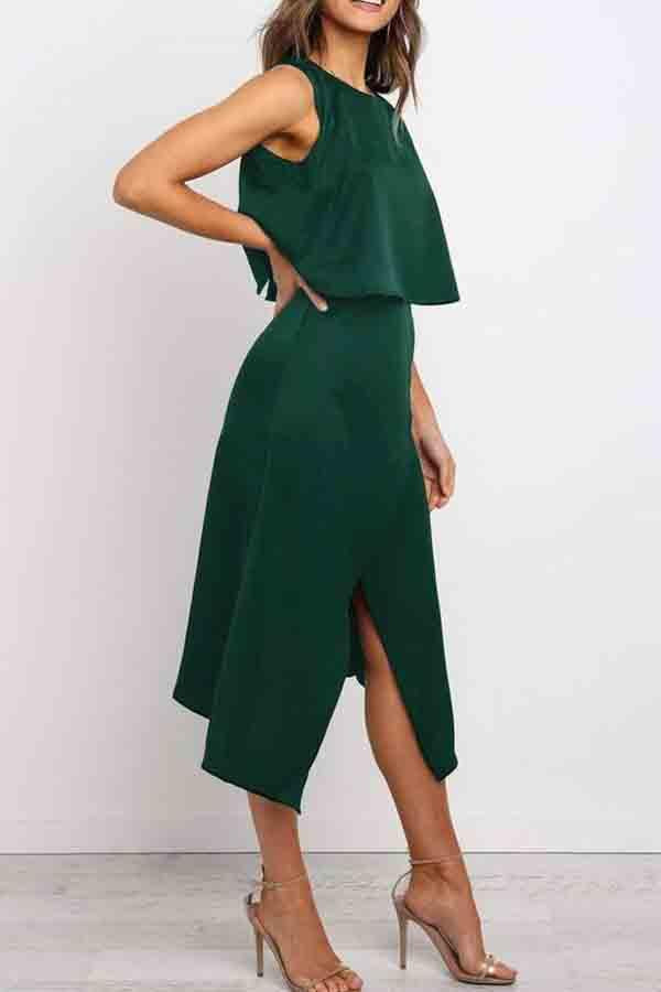 Lunimesd Fashion O-Neck Open Two-Piece Dress