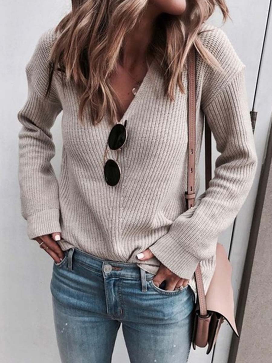 Lunimesd Fashion V-Neck Knit Top （6 Colors）