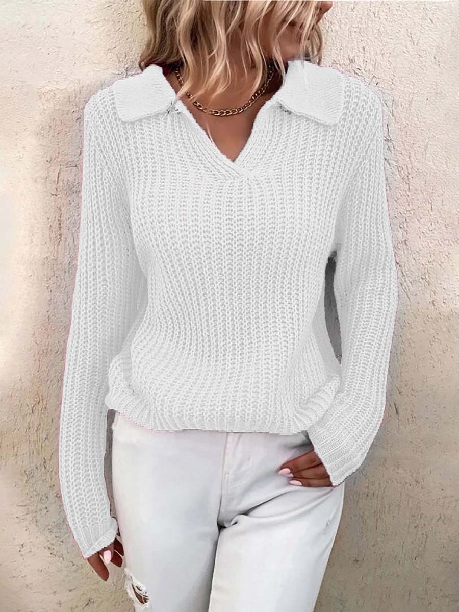 Lunimesd Solid Color Lapel Slim Fit Knit Sweater(9 colors)