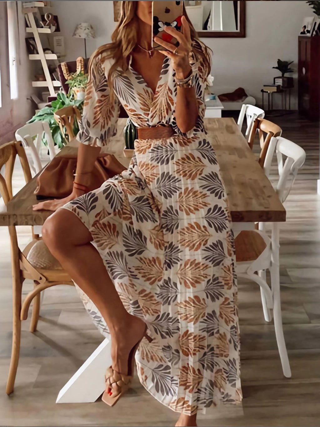 V-Neck Printed Maxi Dress