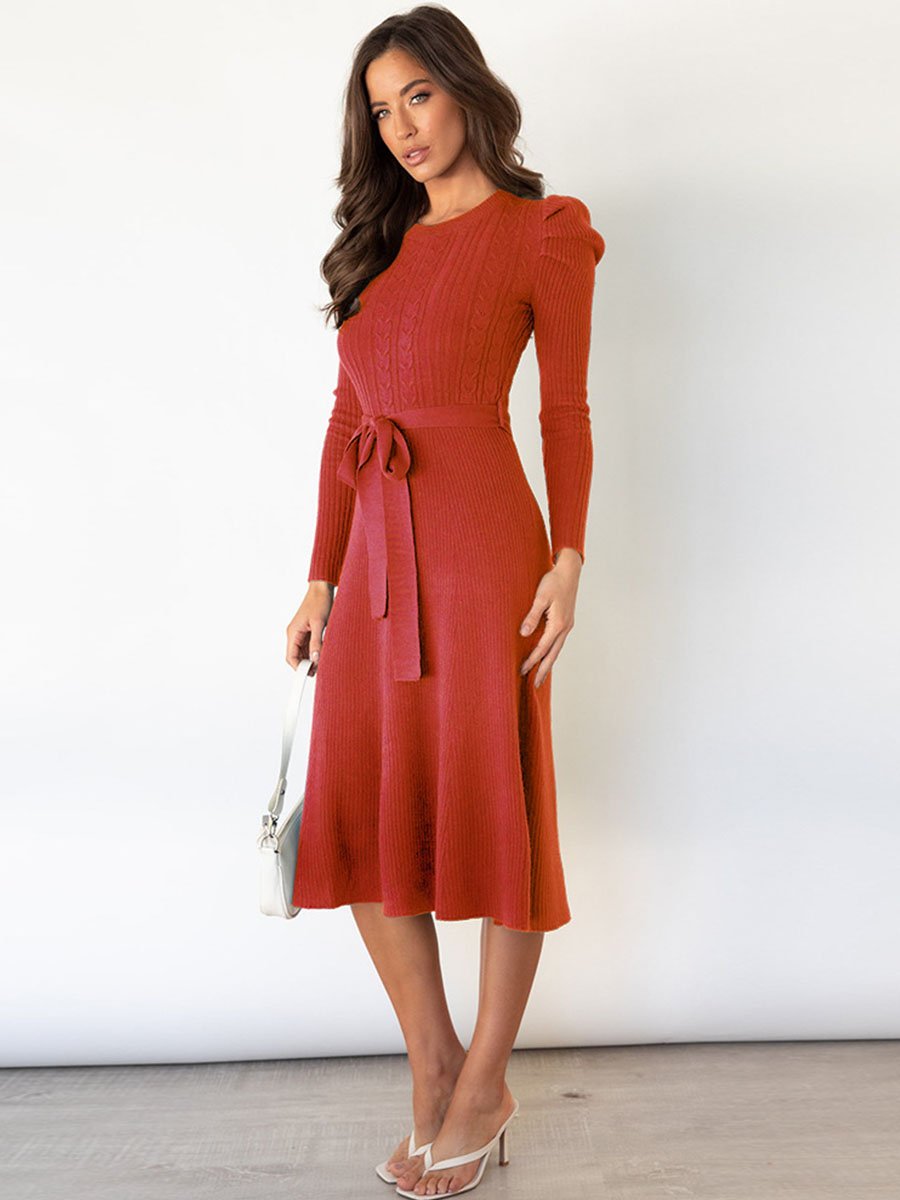 Lunimesd Bubble Sleeve Belt Knit Dress (5 colors)