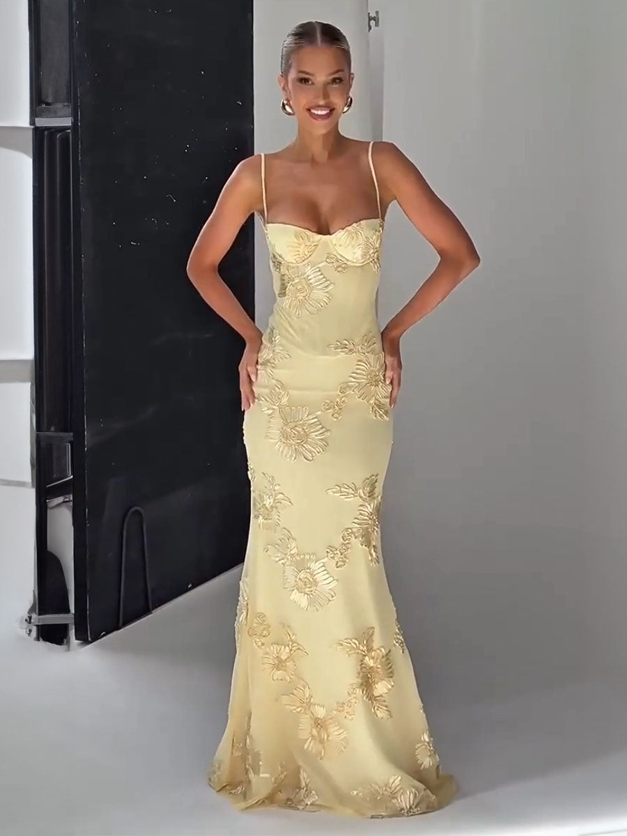 Floral Couture Spaghetti Strap Gown