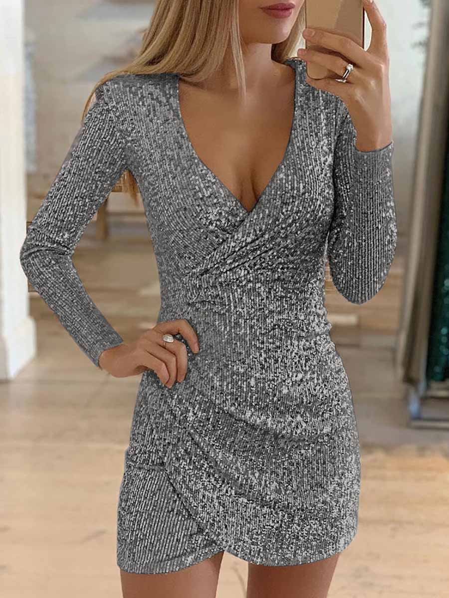 Lunimesd V-Neck Irregular Sequin Party Dress(9 colors)