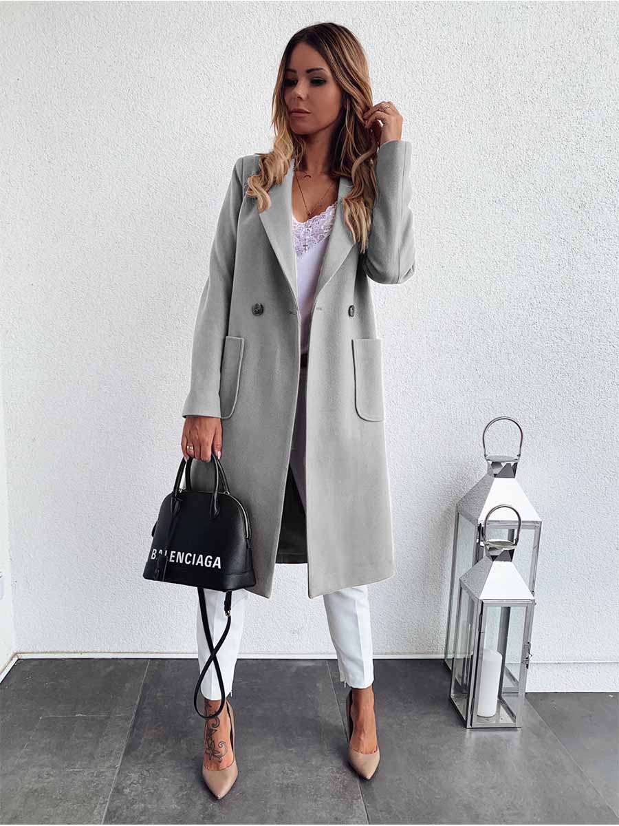 Lunimesd Lapel Pocket Woolen Coat