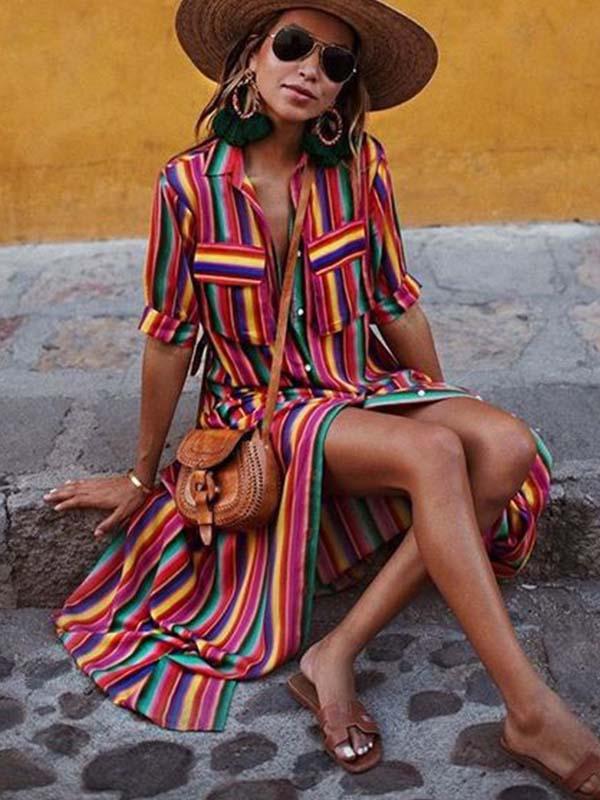 Lunimesd Bohemian Multicolor Striped Dress
