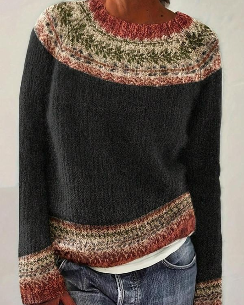 AUTUMN WINTER FAIR ISLE CREW NECK SOFT KNIT SWEATER