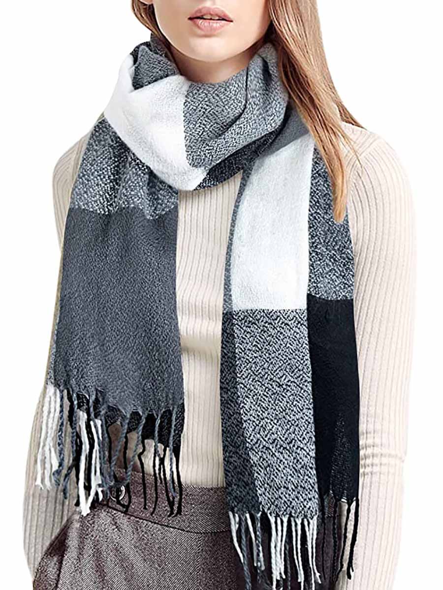 Lunimesd Warm Plaid Tassel Scarf