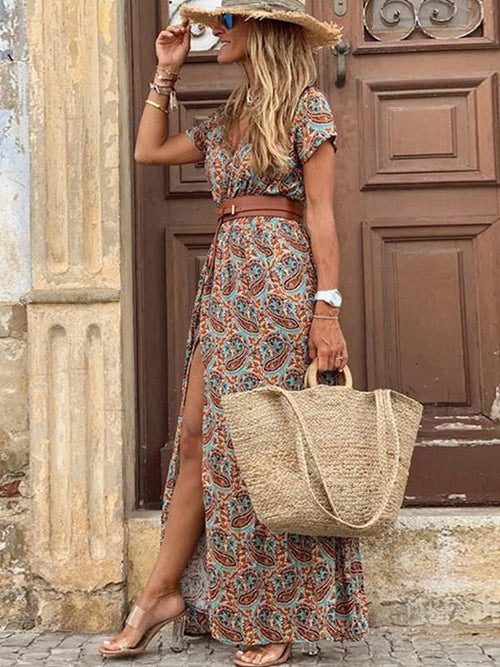 Boho Style V-neck Floral Dress