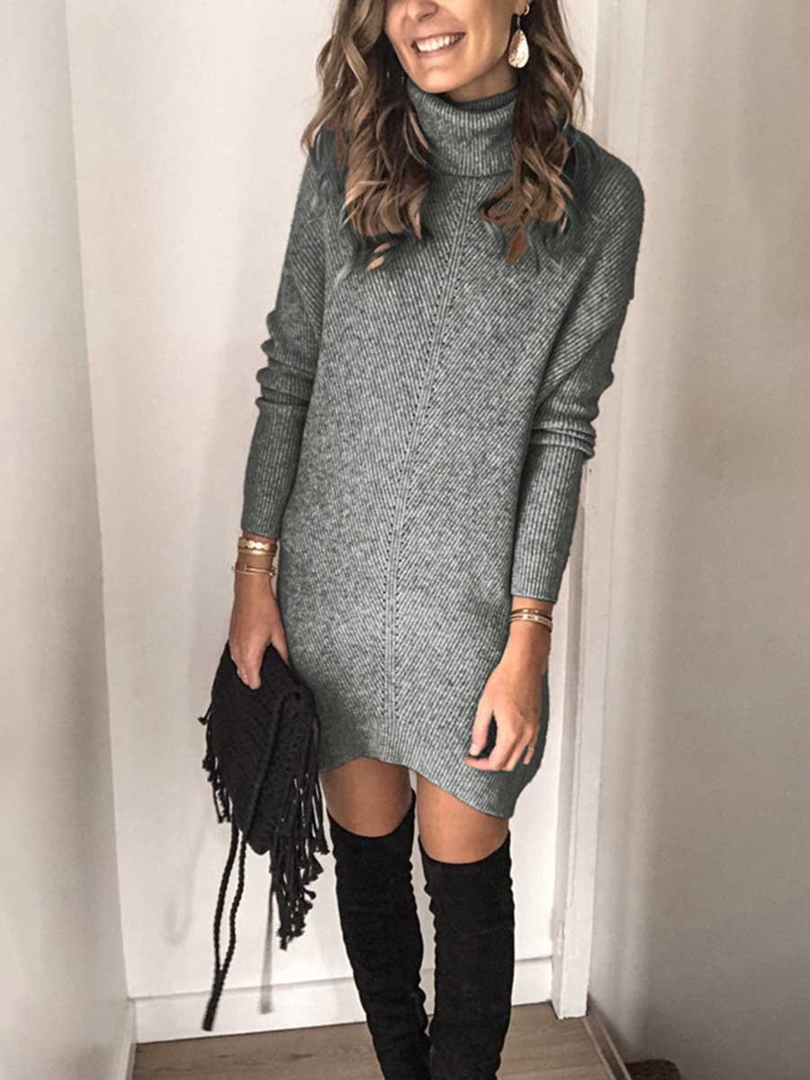Lunimesd Casual Turtleneck Midi Dress