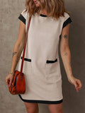 Straight Round Neck Pocket Mini Dress