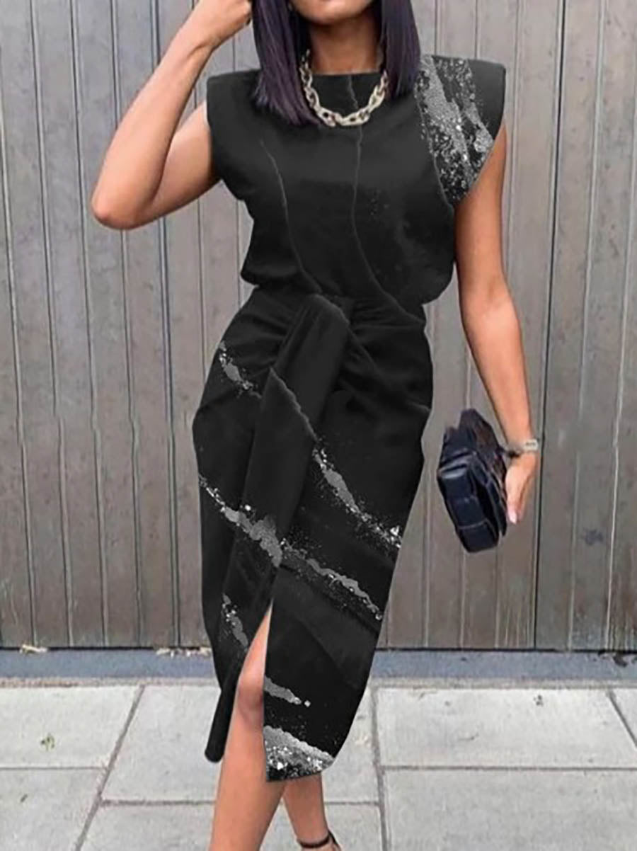 Lunimesd Elegant Print Printing O Neck A Line Dresses(5 Colors)