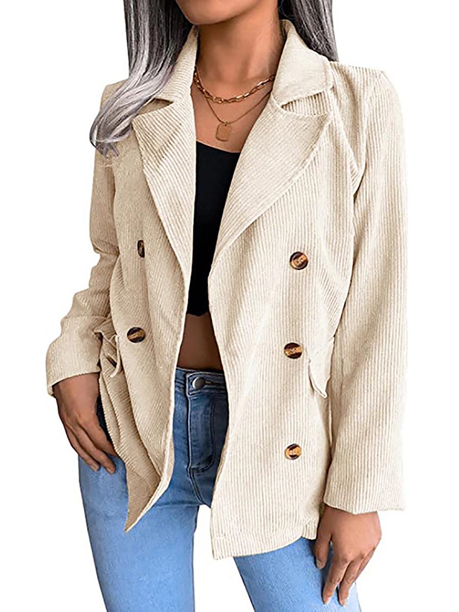 Lunimesd Solid Color Corduroy Fashion Double-Breasted Jacket