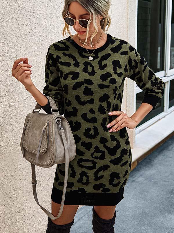 Lunimesd Leopard Printed Knit Dress