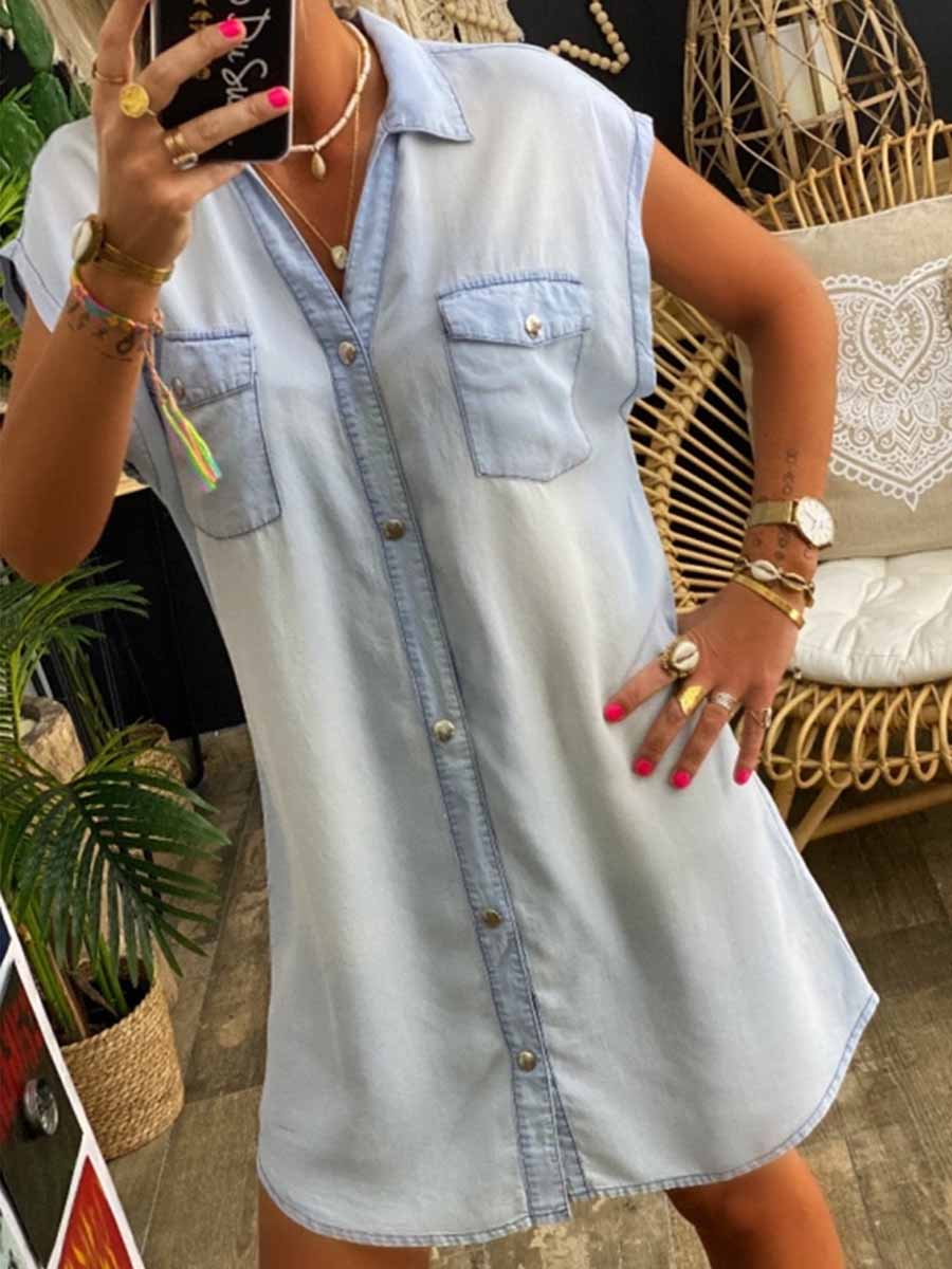 Lunimesd Sleeveless Buttoned Shirt Denim Dress