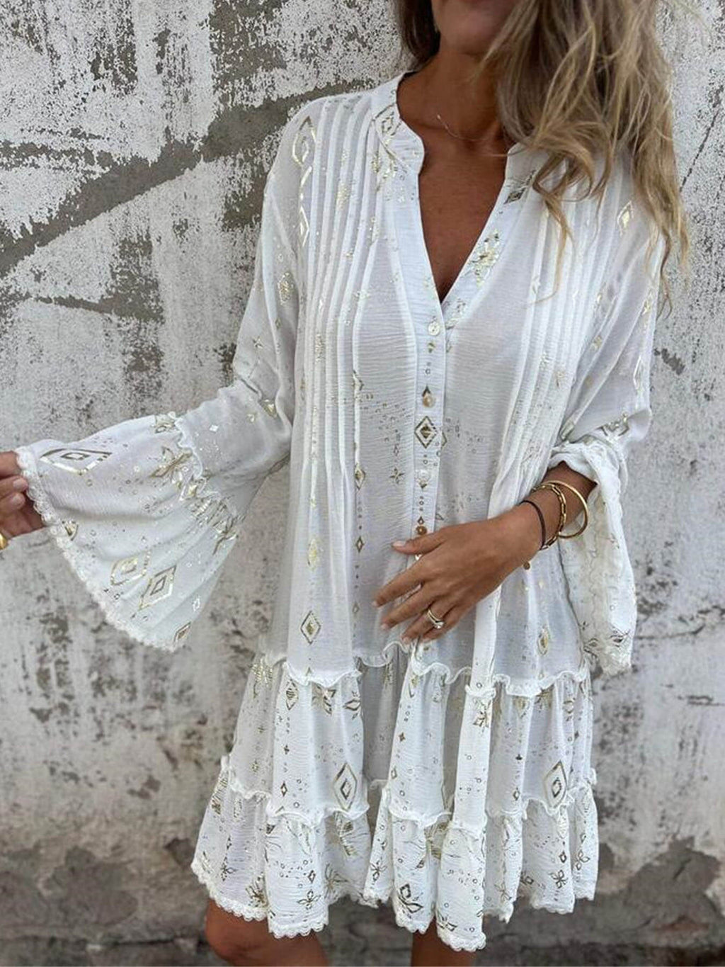 Hot Stamping Lace Hollow Dress