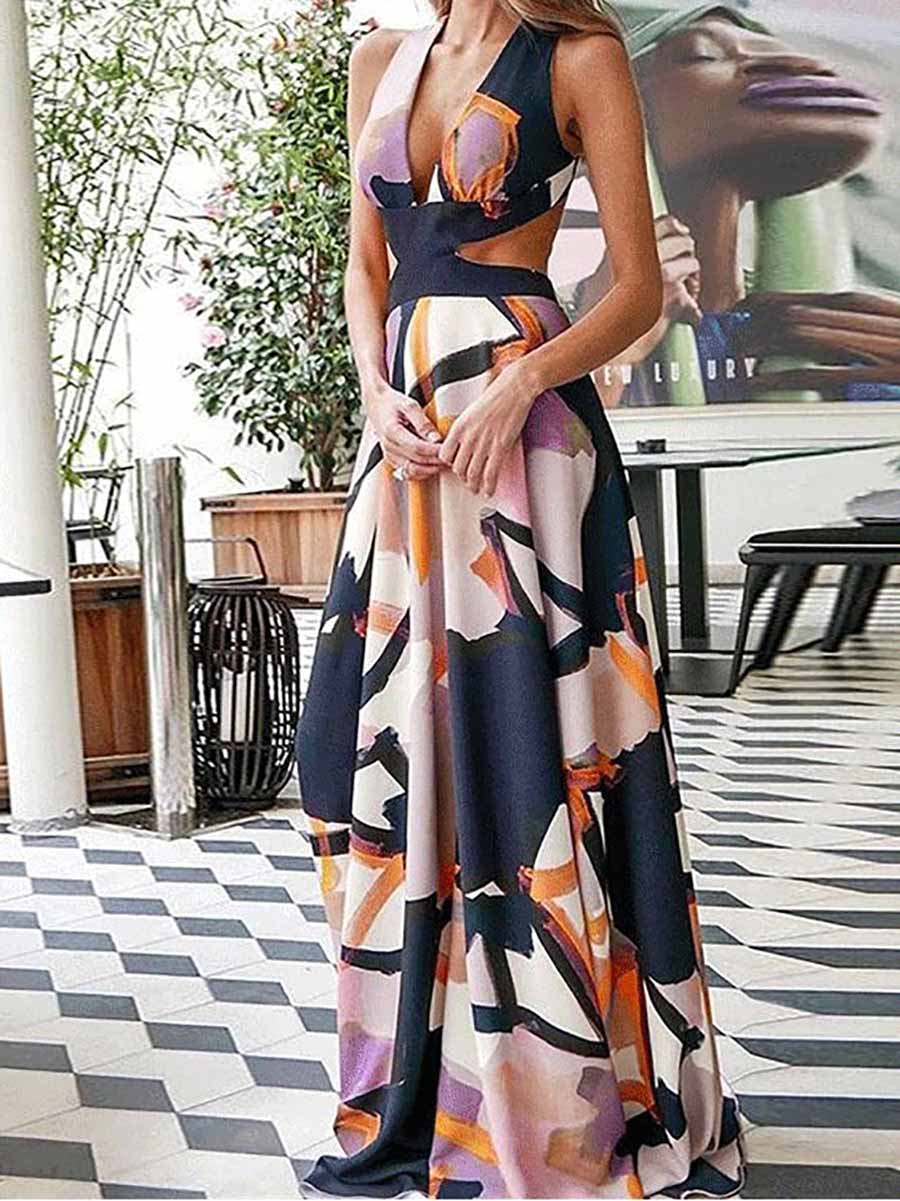 Lunimesd Alyssa Printed  V Neck Dress