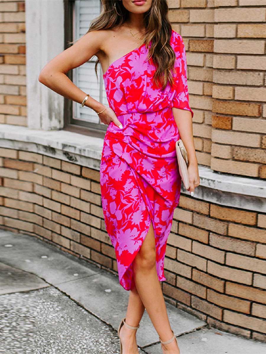 Lunimesd One shoulder Tulip Hem Printed Dress