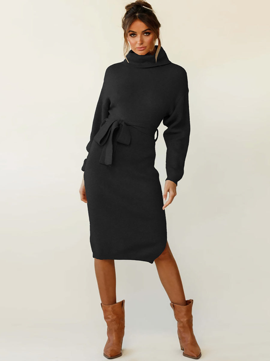 Lunimesd High Neck Lace-Up Knit Dress(4 colors)