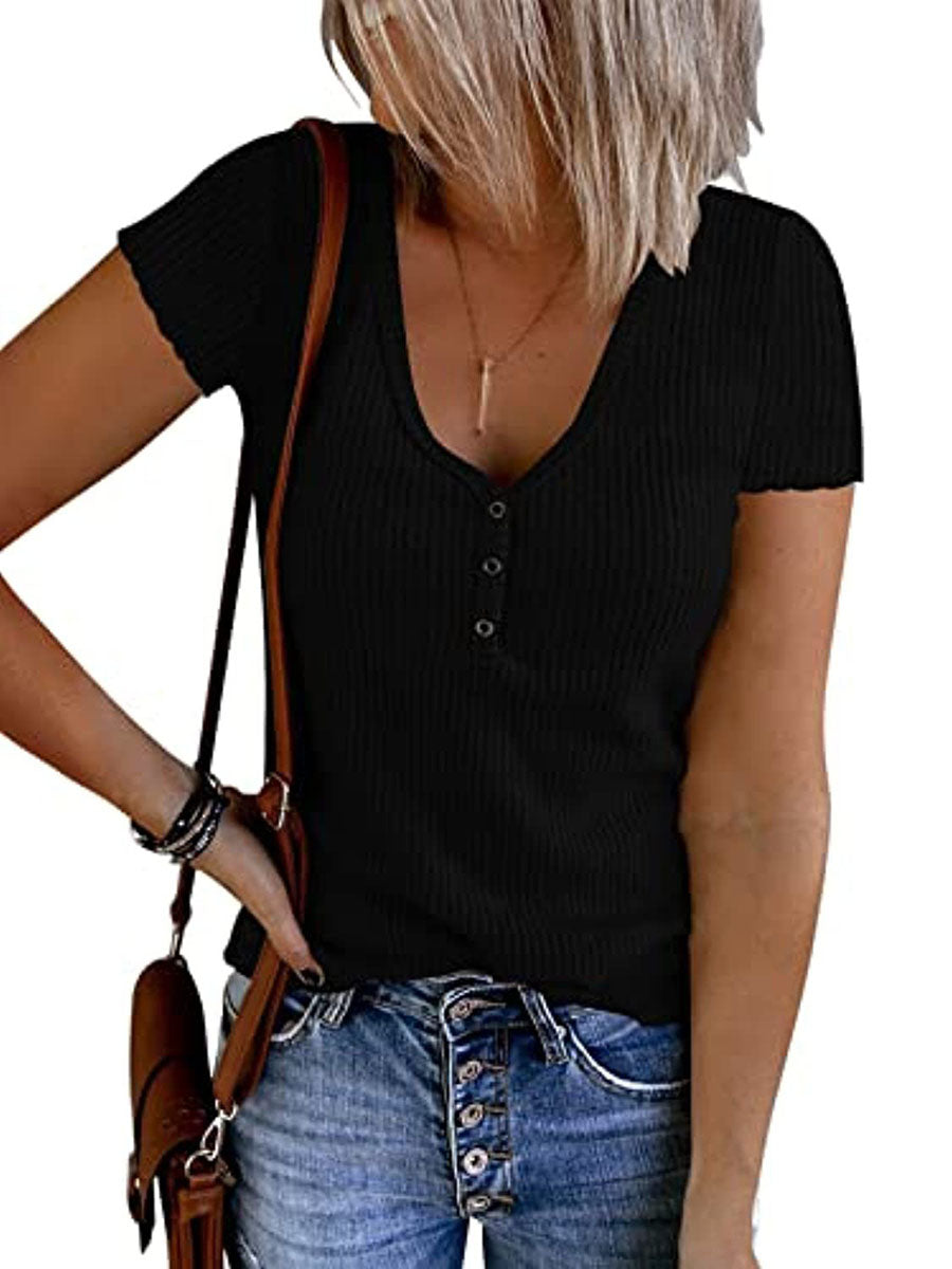 Lunimesd Solid Color V-Neck Short Sleeve T-Shirt(7 colors)