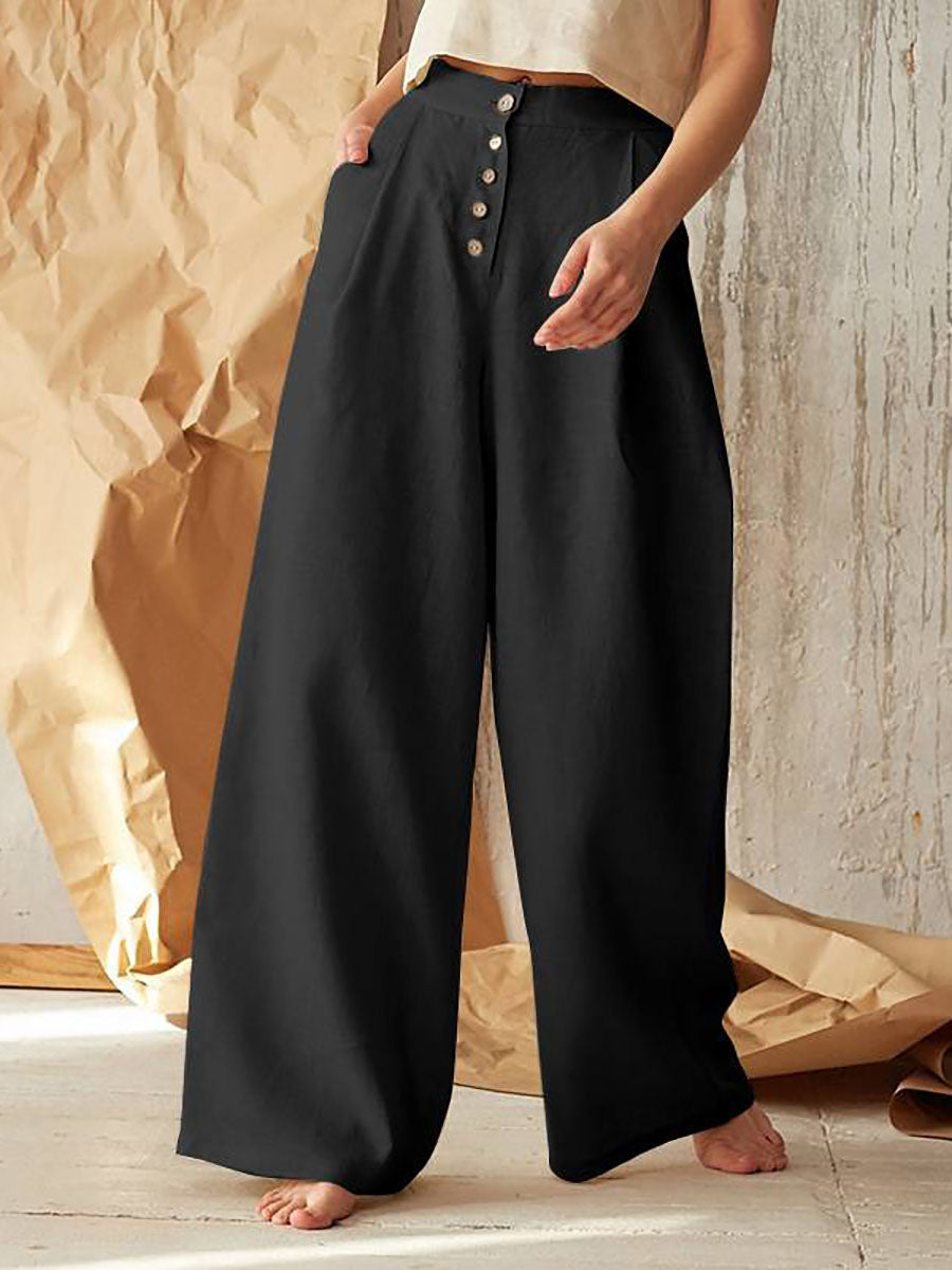 Lunimesd Solid Color High Waist Casual Button Wide Leg Pants