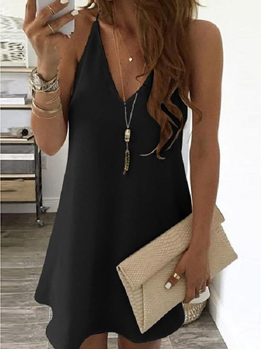 Lunimesd Solid V Neck Sleeveless Mini Dress