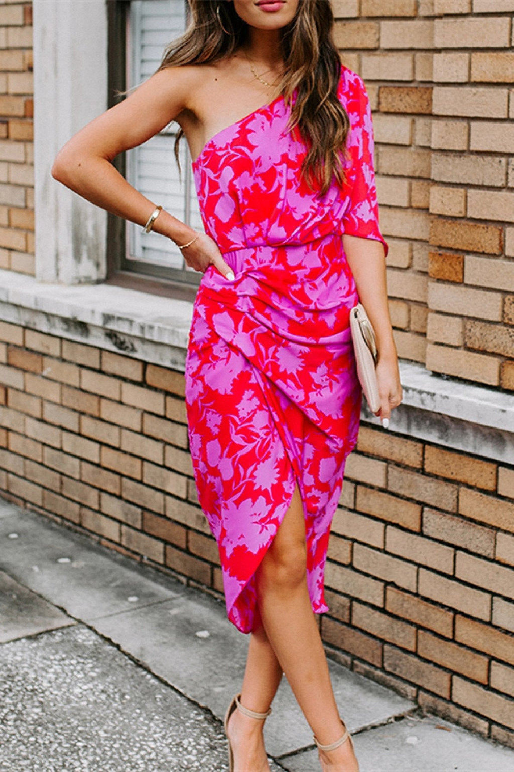 Lunimesd One shoulder Tulip Hem Printed Dress