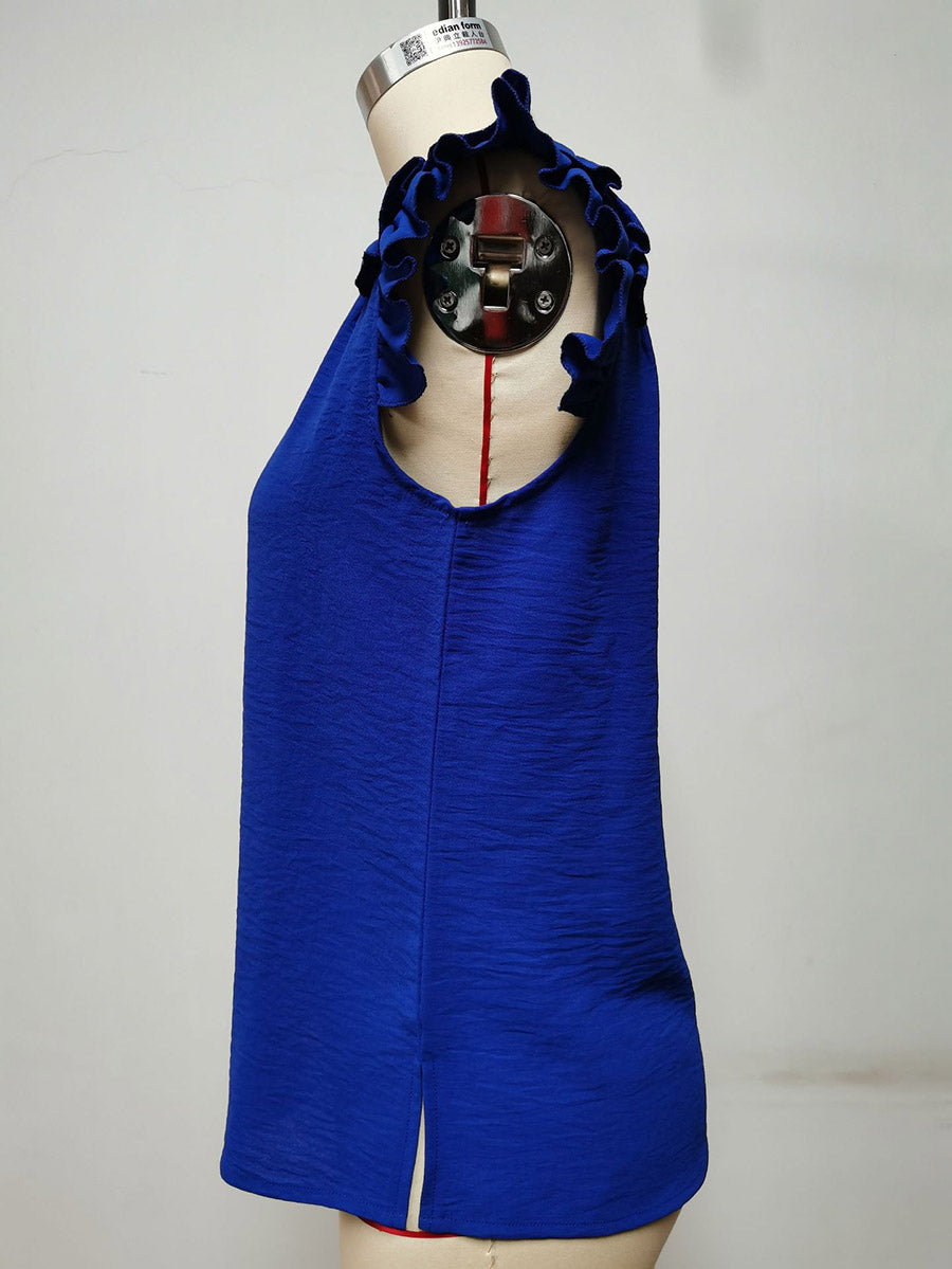 Lunimesd Casual V-Neck Ruffle Sleeveless Shirt (5 Colors)