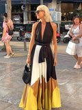 Colorblock Backless Maxi Dress