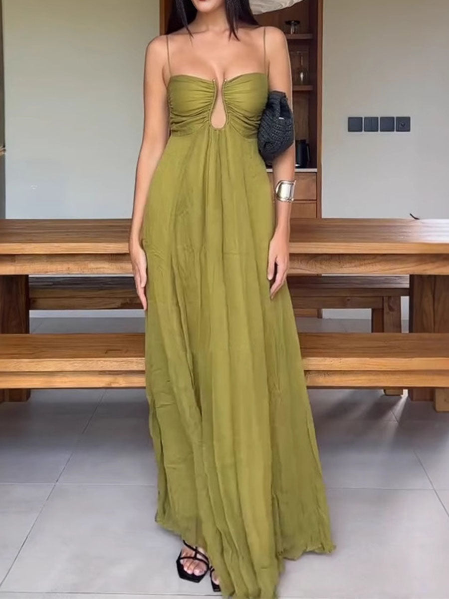 Olive Glow Strappy Maxi Dress