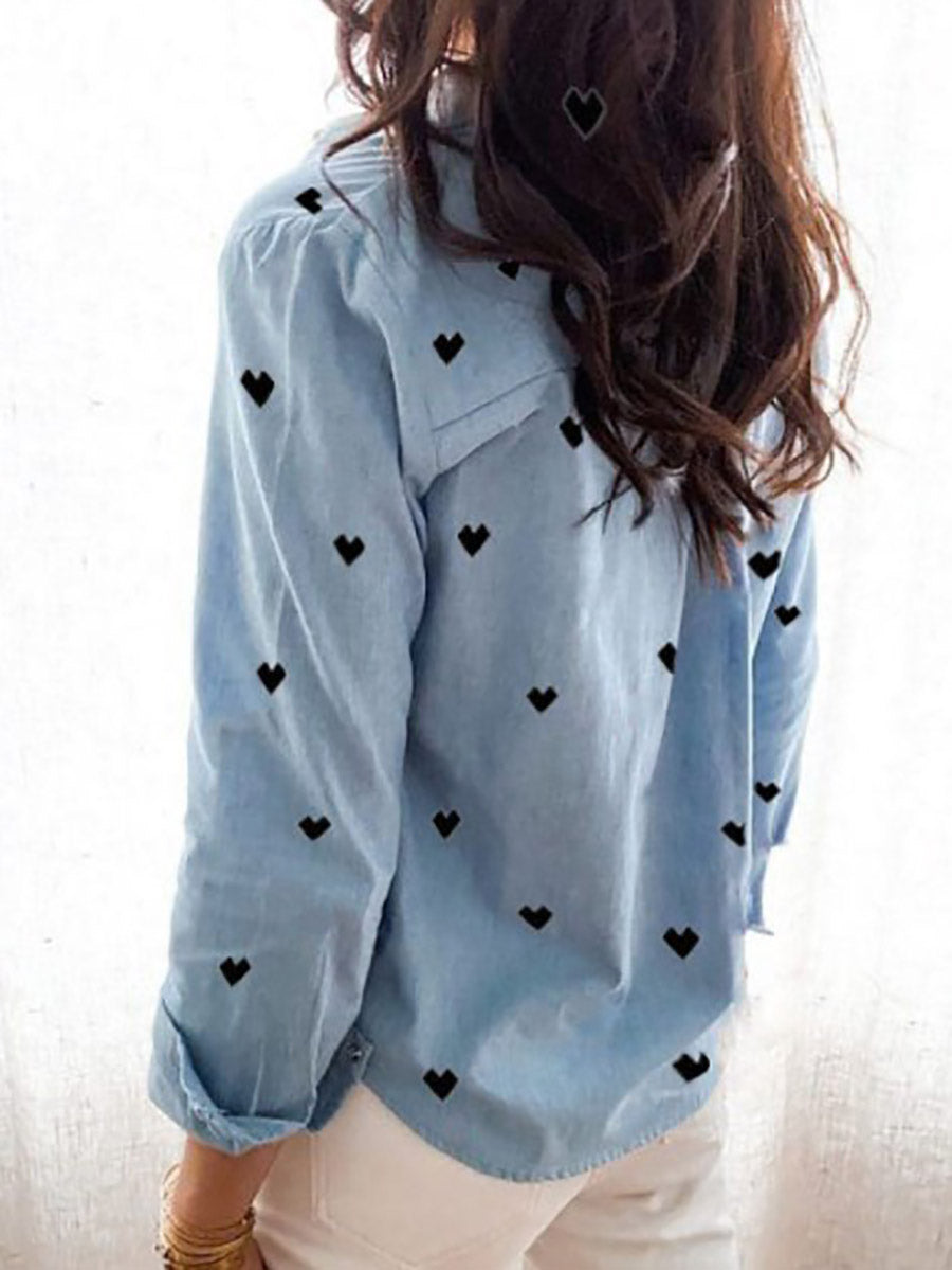 Lunimesd Love Lapel Button Long Sleeve Shirt