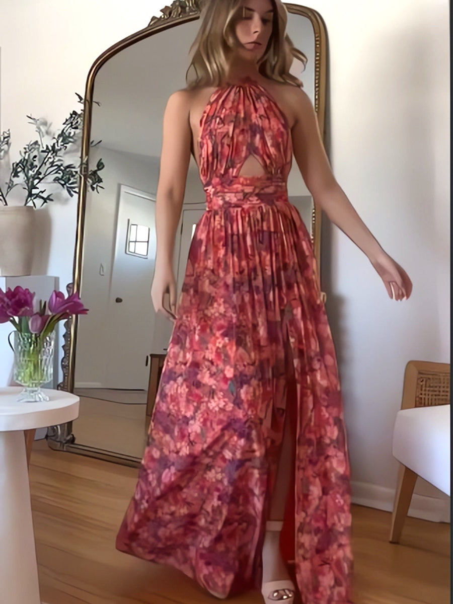 Cross Neck Lace Pleated Dress