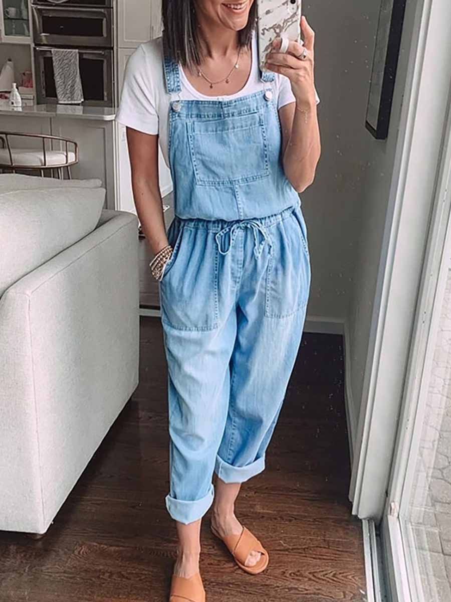 Lunimesd Loose Elastic Waist Denim Jumpsuit