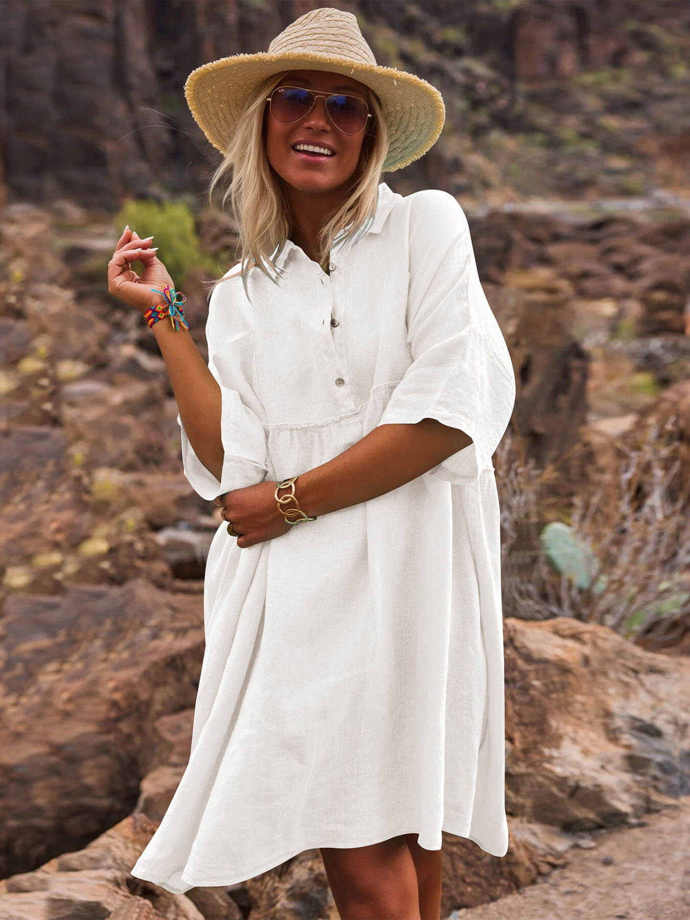 Casual Button Shirt Dress