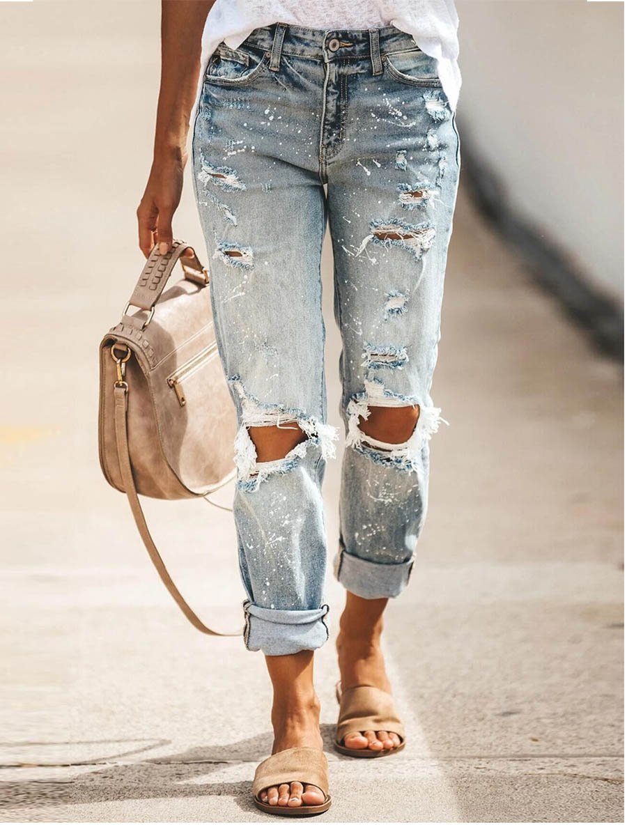 Lunimesd  Washed Casual Ripped Jeans