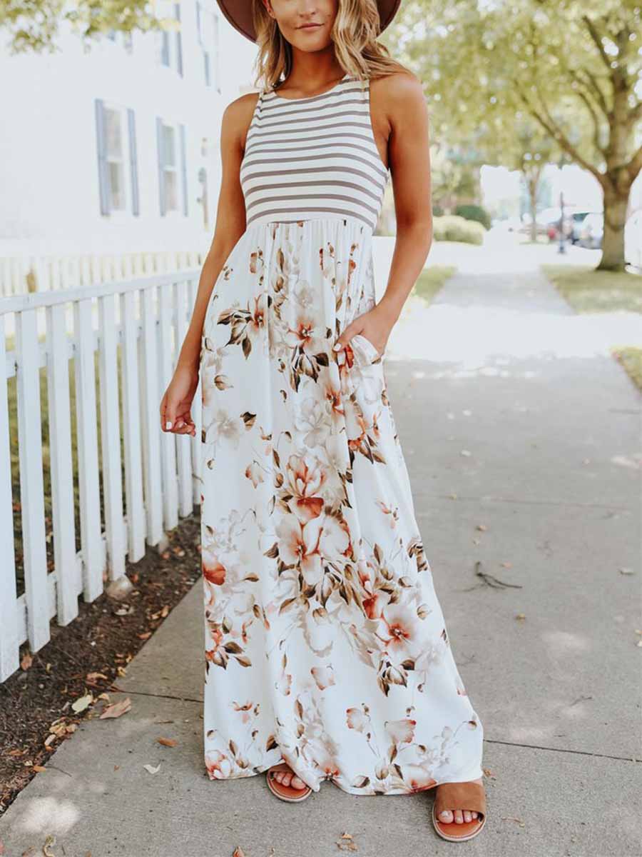 Lunimesd Stripe Print Pocket Dress