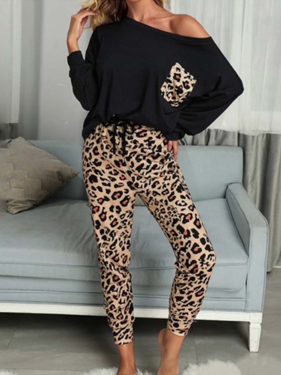 Lunimesd Leopard Pocket Off-shoulder Two Sets