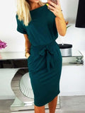 Lunimesd O Neck Midi Dress With Belt (4 colors)