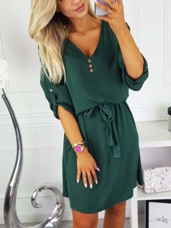 Lunimesd V Neck Dress With Belt