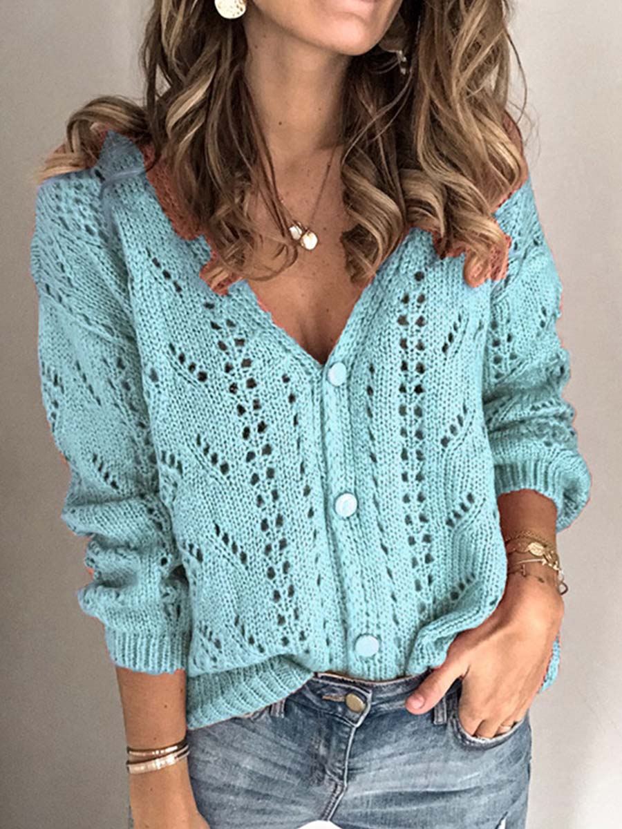 Lunimesd Hollow V-Neck Knit Cardigan