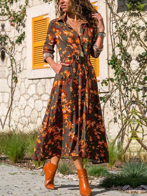 Lunimesd Printed V-neck Belt Dress