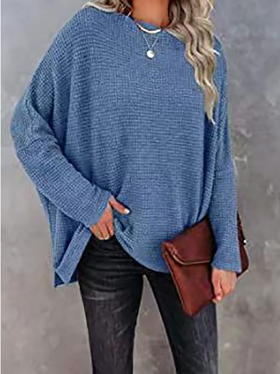 Lunimesd Solid Color Knitted Bat Long Sleeve Sweater