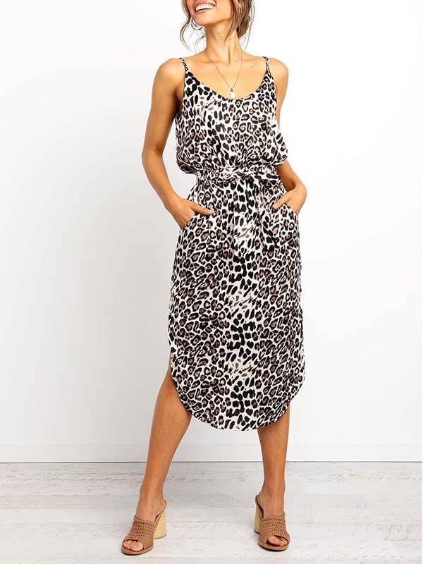 Lunimesd Leopard Slit Dress With Pocket