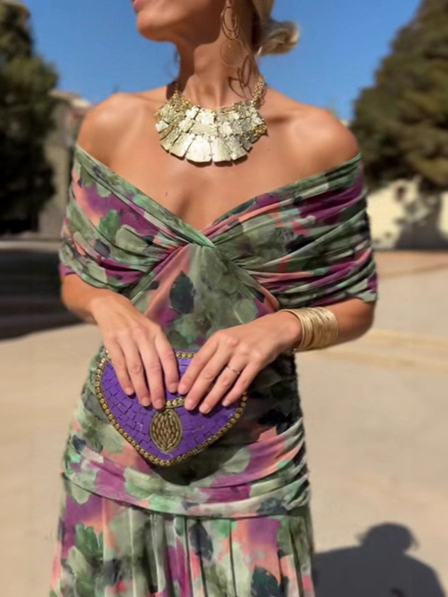 Boho Off Shoulder Cross Wrap Dress