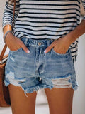 Lunimesd Buttons Fringed Jeans Shorts
