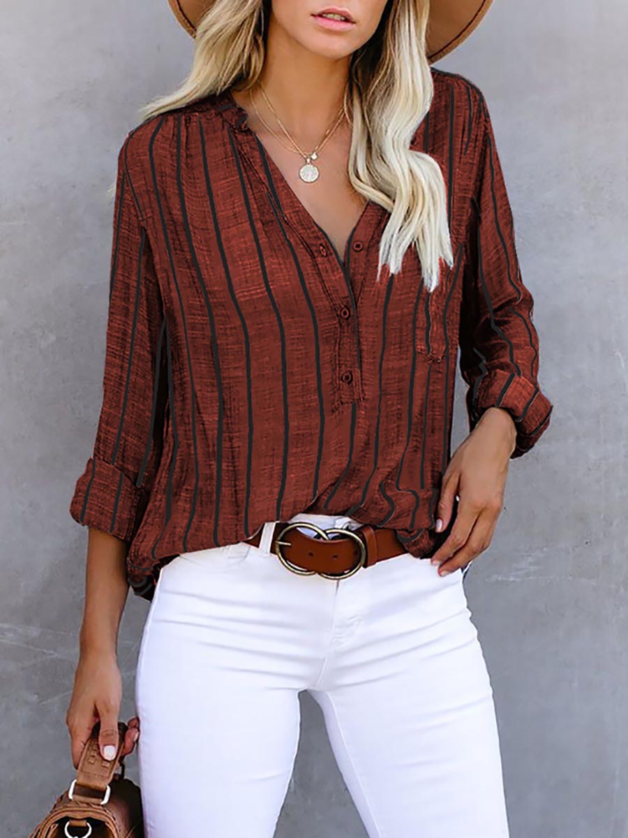 Lunimesd Loose Fashion Striped Long Sleeve Shirt(9 colors)