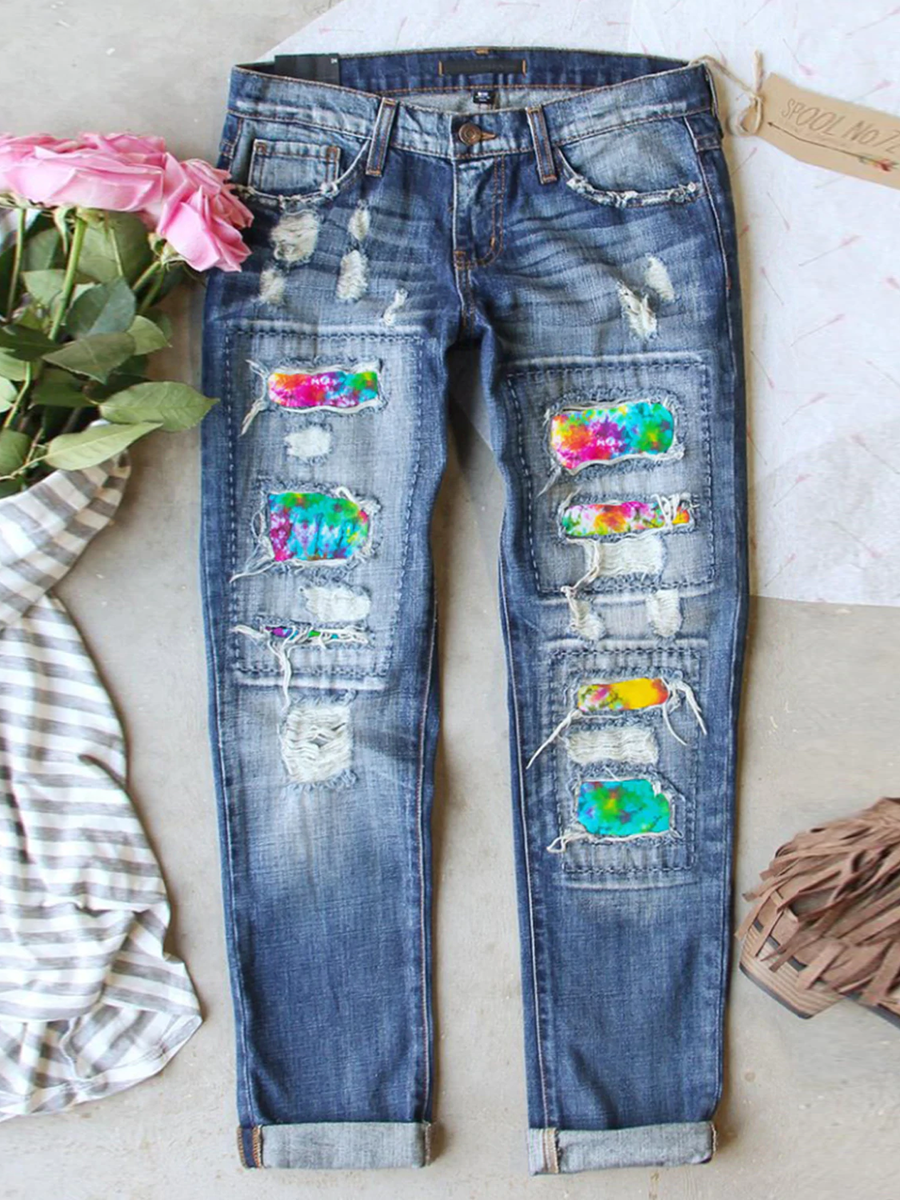 Lunimesd Tie Dye Ripped Jeans