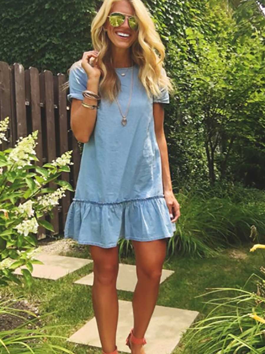 Lunimesd Temperament Ruffle Denim Skirt