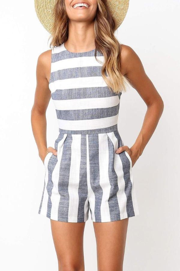 Lunimesd Sleeveless Striped Romper(3 Colors)